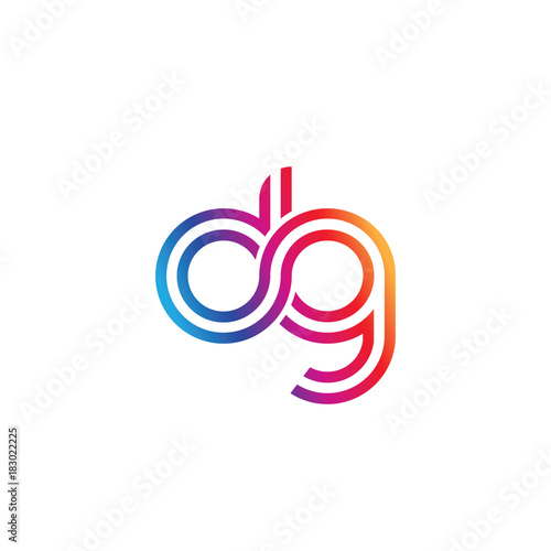 Initial lowercase letter dg, linked outline rounded logo, colorful vibrant gradient color