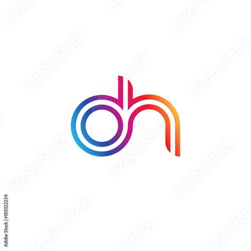 Initial lowercase letter dh, dn, oh, linked outline rounded logo, colorful vibrant gradient color