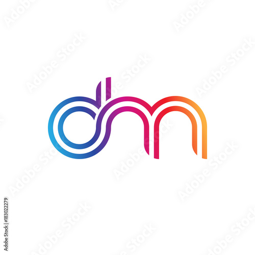 Initial lowercase letter dm, linked outline rounded logo, colorful vibrant gradient color