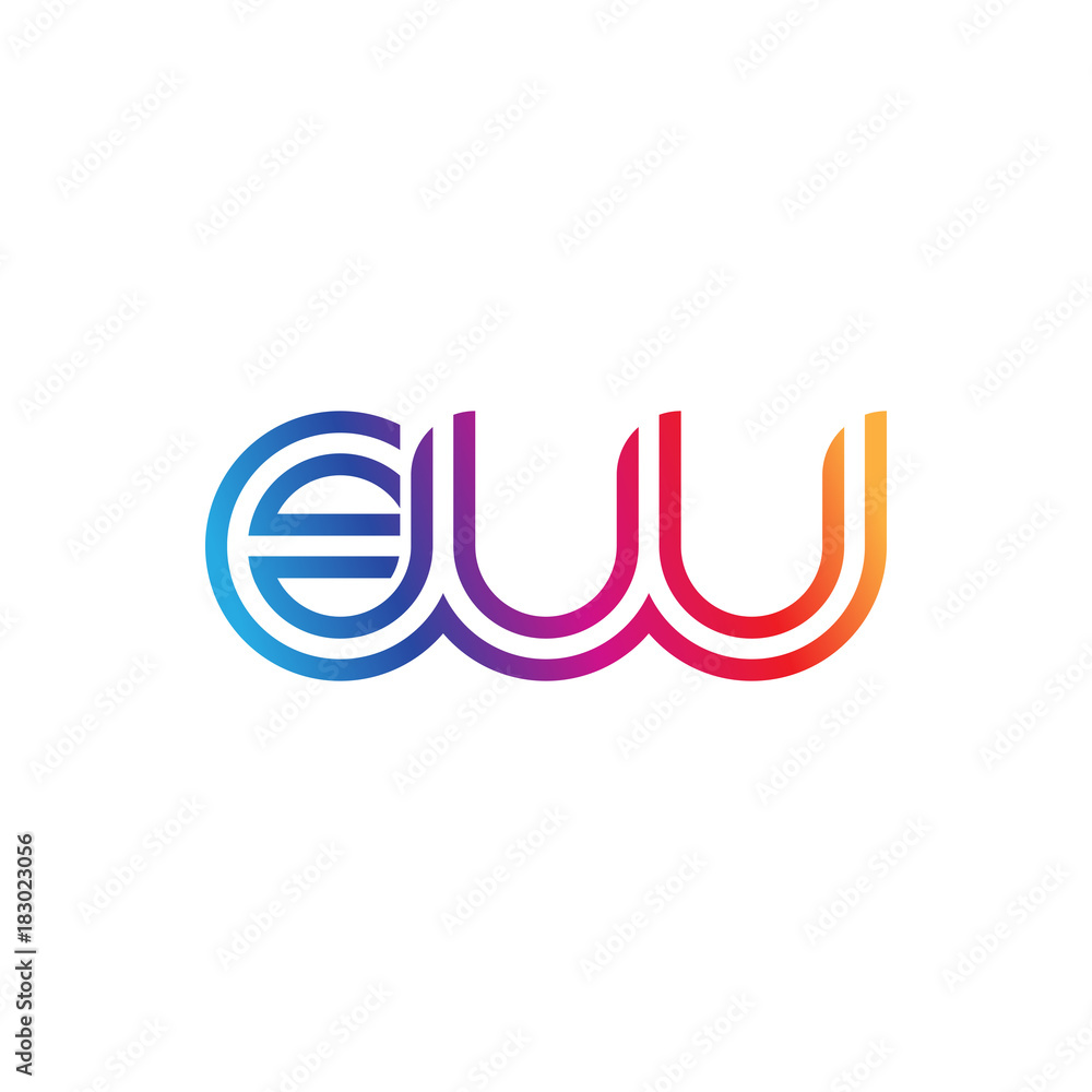 Fototapeta premium Initial lowercase letter ew, linked outline rounded logo, colorful vibrant gradient color