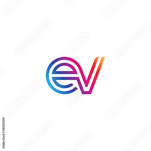 Initial lowercase letter ev, linked outline rounded logo, colorful vibrant gradient color