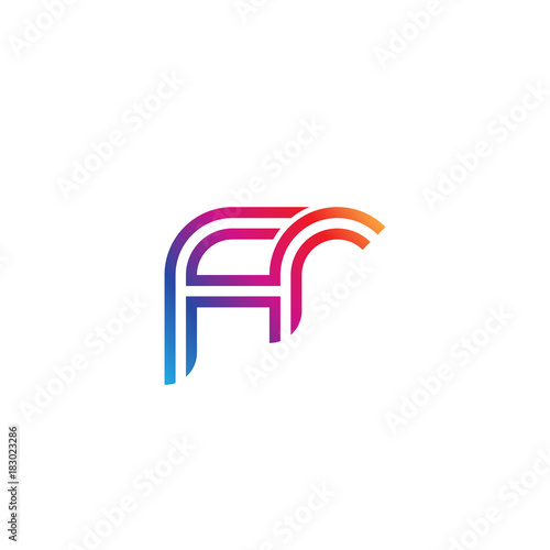 Initial lowercase letter fr, linked outline rounded logo, colorful vibrant gradient color