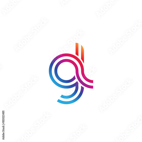 Initial lowercase letter gl, linked outline rounded logo, colorful vibrant gradient color