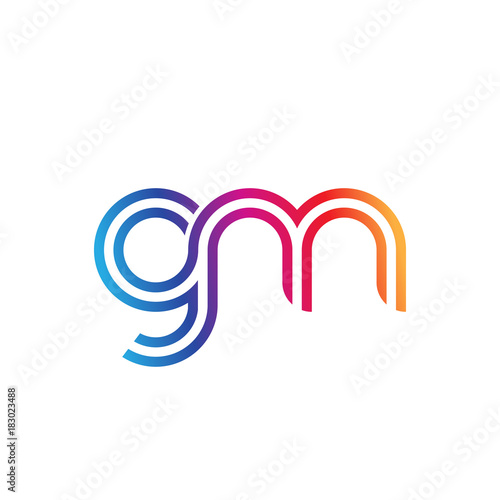 Initial lowercase letter gm, linked outline rounded logo, colorful vibrant gradient color