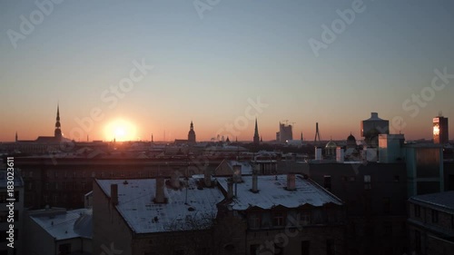 Riga Down Town Cathedral Dome sunset timlepse, winter time-lapse church photo
