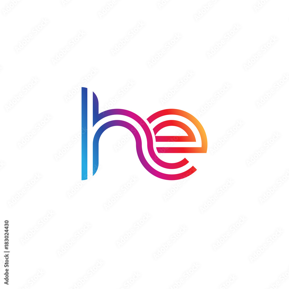 Initial lowercase letter he, linked outline rounded logo, colorful vibrant gradient color