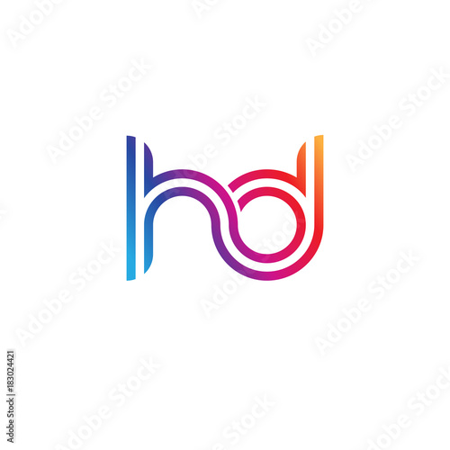 Initial lowercase letter hd, linked outline rounded logo, colorful vibrant gradient color