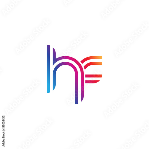 Initial lowercase letter hf, linked outline rounded logo, colorful vibrant gradient color