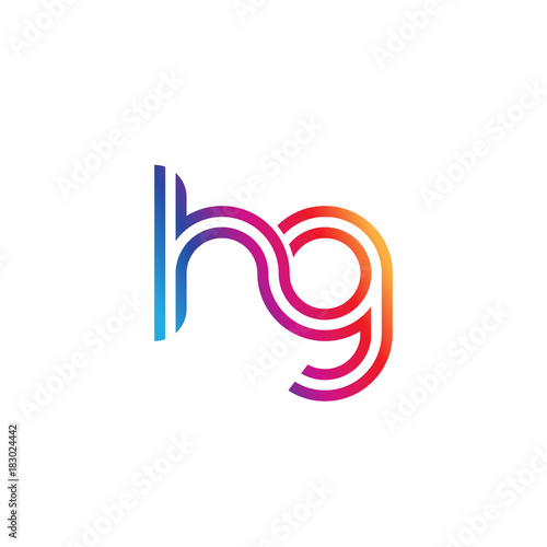 Initial lowercase letter hg, linked outline rounded logo, colorful vibrant gradient color
