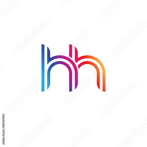 Initial lowercase letter hh, linked outline rounded logo, colorful vibrant gradient color