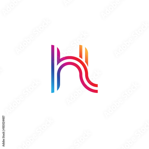 Initial lowercase letter hl, linked outline rounded logo, colorful vibrant gradient color