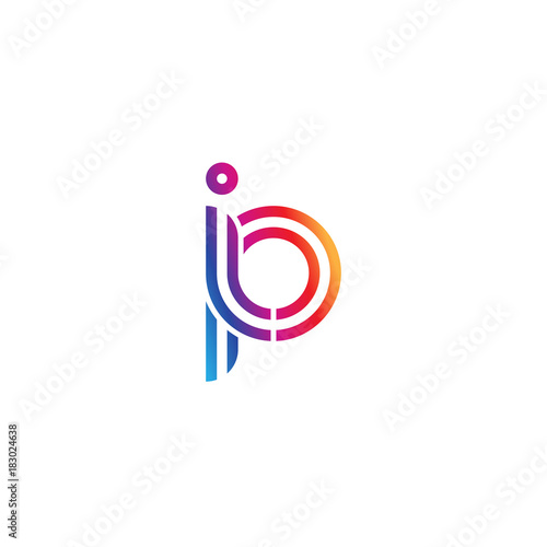 Initial lowercase letter ip, linked outline rounded logo, colorful vibrant gradient color