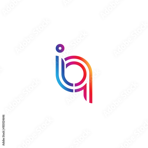 Initial lowercase letter iq, linked outline rounded logo, colorful vibrant gradient color