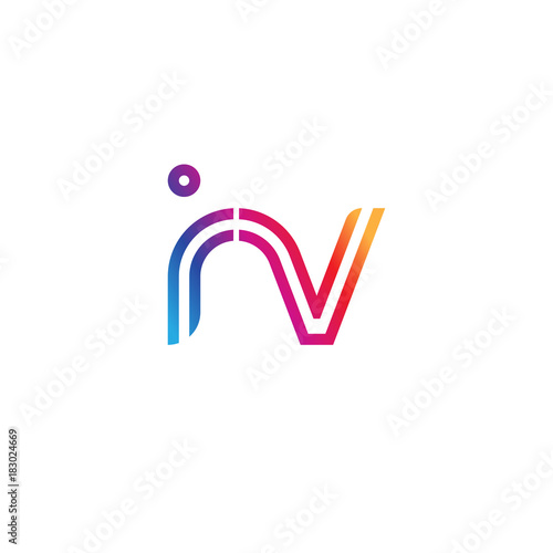 Initial lowercase letter iv, linked outline rounded logo, colorful vibrant gradient color