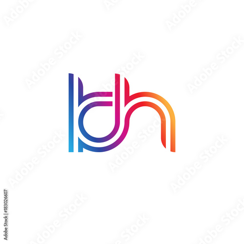 Initial lowercase letter kh, linked outline rounded logo, colorful vibrant gradient color