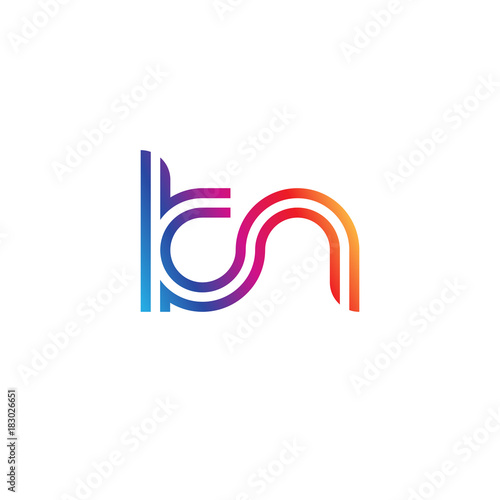 Initial lowercase letter kn, linked outline rounded logo, colorful vibrant gradient color