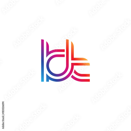 Initial lowercase letter kt, linked outline rounded logo, colorful vibrant gradient color