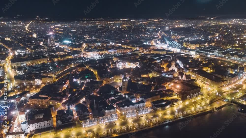 Night Riga city winter DRONE timelapse, lights, bridge, Daugava river Yellow car lights Night Riga city winter DRONE timelapse, lights, bridge, Daugava river Yellow car lights