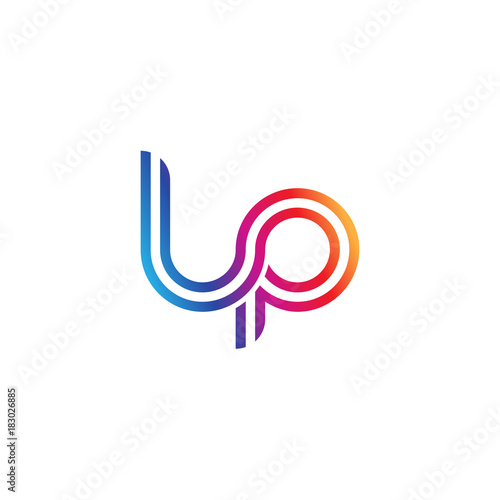 Initial lowercase letter lp, linked outline rounded logo, colorful vibrant gradient color