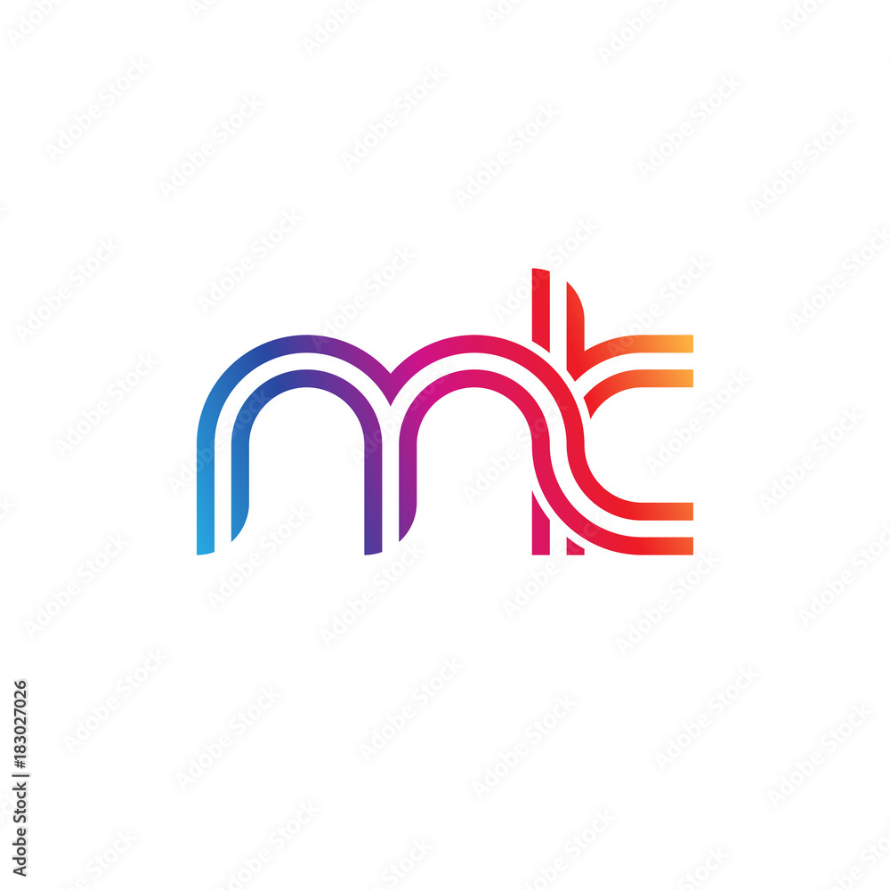 Initial lowercase letter mk, linked outline rounded logo, colorful vibrant gradient color