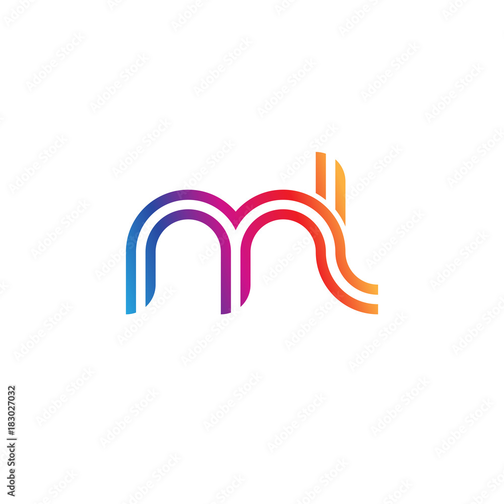 Initial lowercase letter ml, linked outline rounded logo, colorful vibrant gradient color
