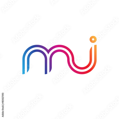 Initial lowercase letter mi, linked outline rounded logo, colorful vibrant gradient color