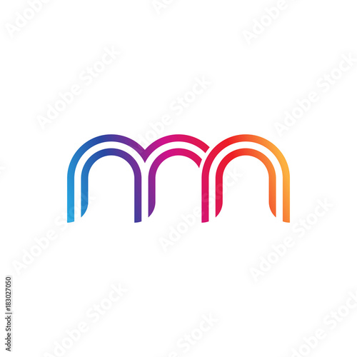 Initial lowercase letter mn, linked outline rounded logo, colorful vibrant gradient color