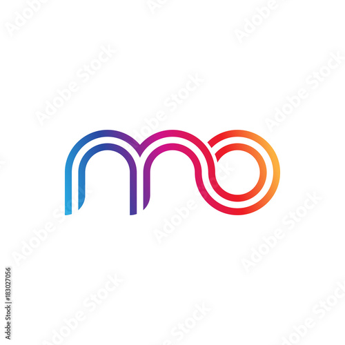 Initial lowercase letter mo, linked outline rounded logo, colorful vibrant gradient color