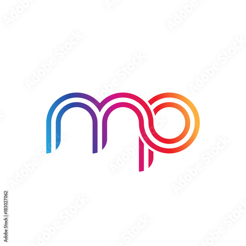 Initial lowercase letter mp, linked outline rounded logo, colorful vibrant gradient color