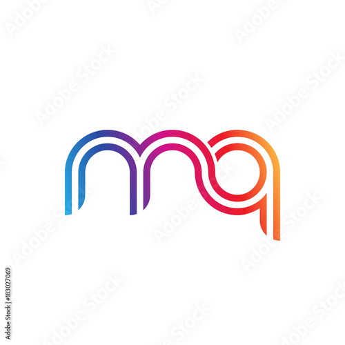 Initial lowercase letter mq, linked outline rounded logo, colorful vibrant gradient color