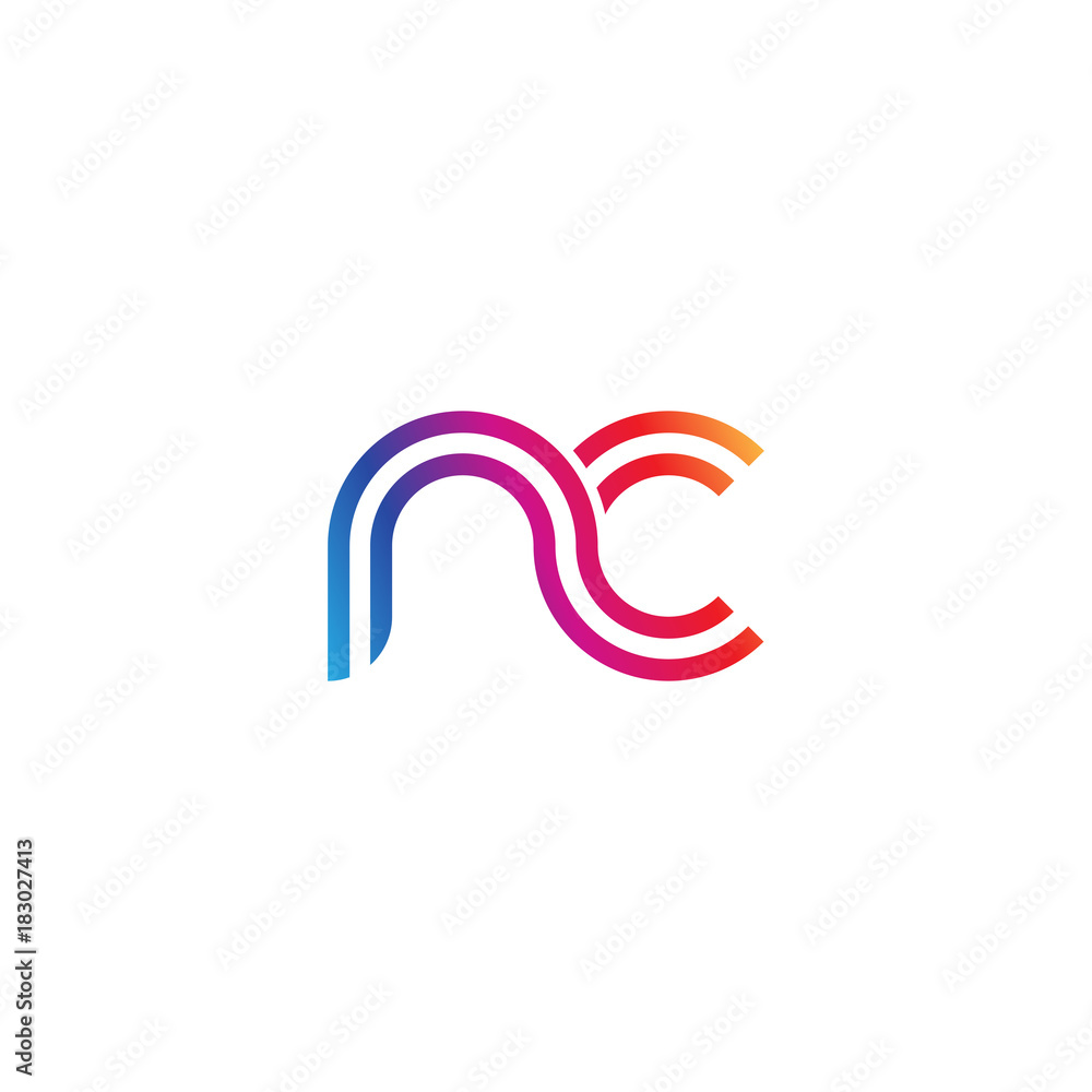 Naklejka premium Initial lowercase letter nc, linked outline rounded logo, colorful vibrant gradient color