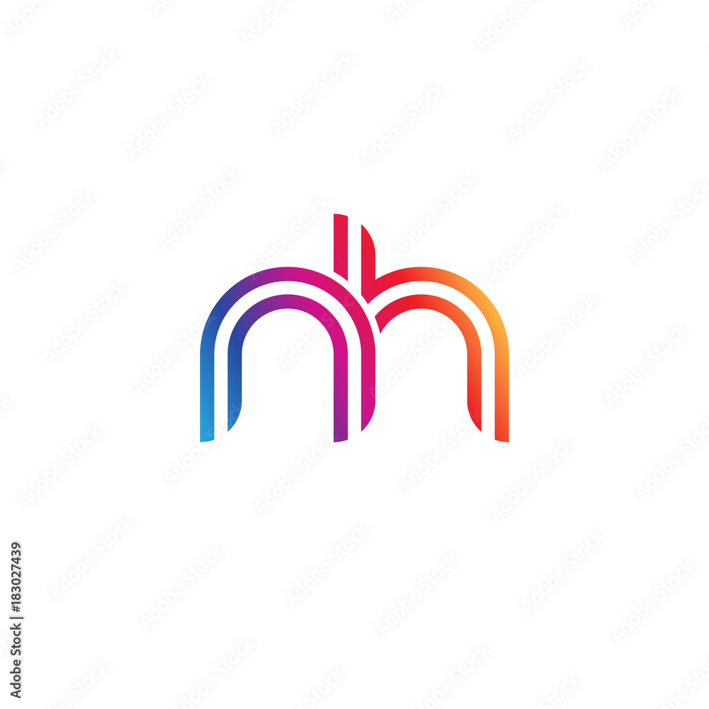 Initial lowercase letter nh, linked outline rounded logo, colorful vibrant gradient color
