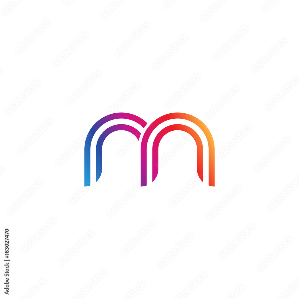 Initial lowercase letter nn, linked outline rounded logo, colorful vibrant gradient color
