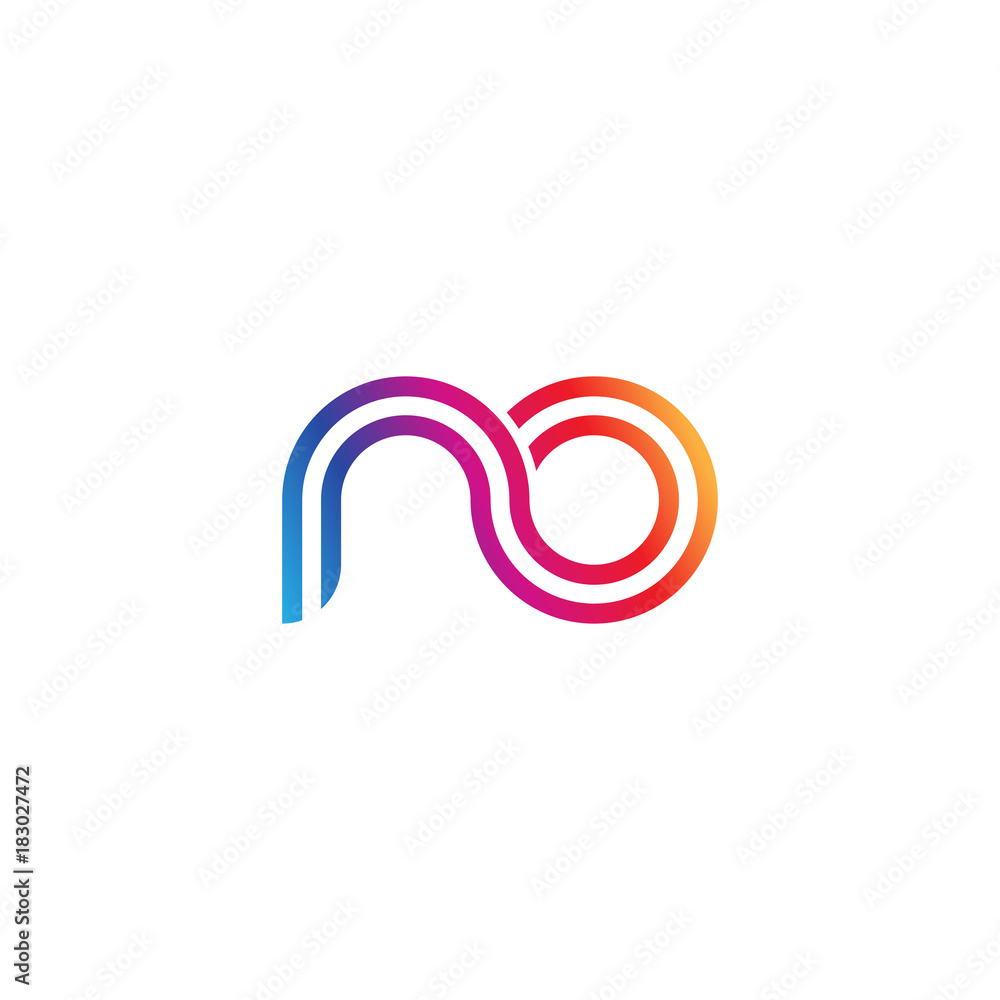 Initial lowercase letter no, linked outline rounded logo, colorful vibrant gradient color