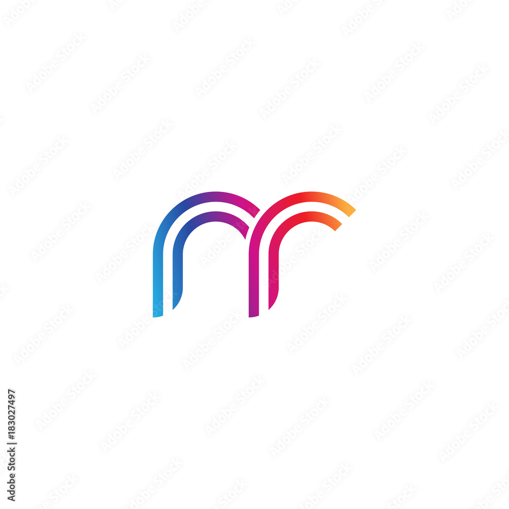Initial lowercase letter nr, linked outline rounded logo, colorful vibrant gradient color