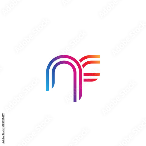 Initial lowercase letter nf, linked outline rounded logo, colorful vibrant gradient color