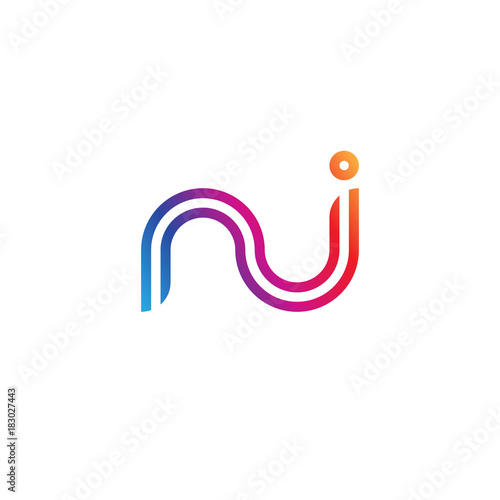 Initial lowercase letter ni, linked outline rounded logo, colorful vibrant gradient color