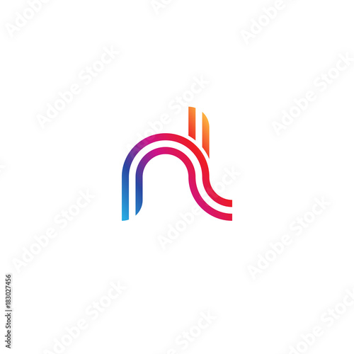Initial lowercase letter nl, linked outline rounded logo, colorful vibrant gradient color