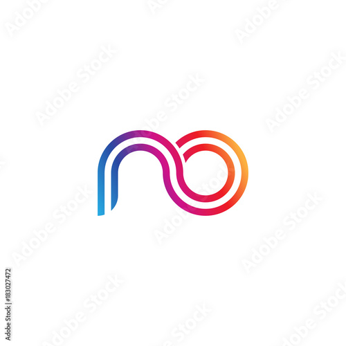 Initial lowercase letter no, linked outline rounded logo, colorful vibrant gradient color