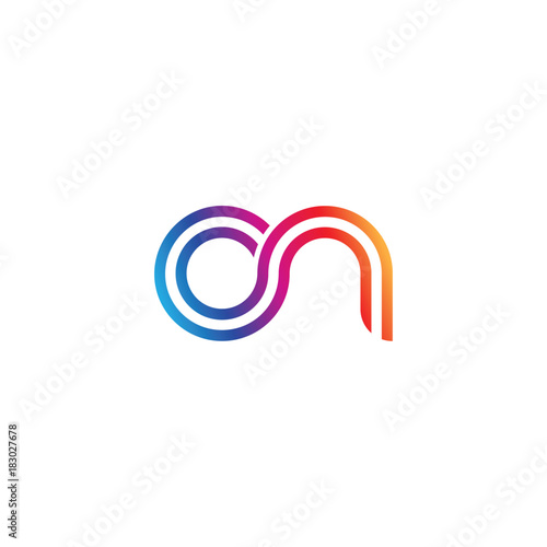 Initial lowercase letter on, linked outline rounded logo, colorful vibrant gradient color