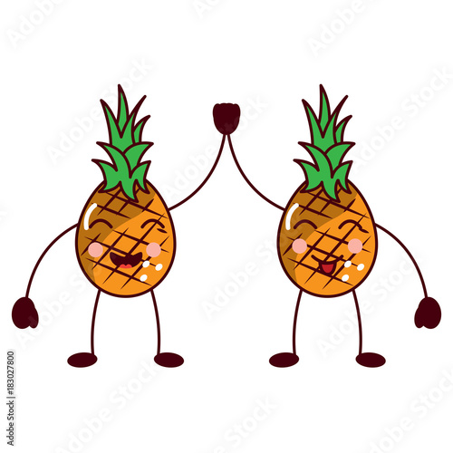 pinapples high five happy fruit kawaii icon image vector illustration design  photo