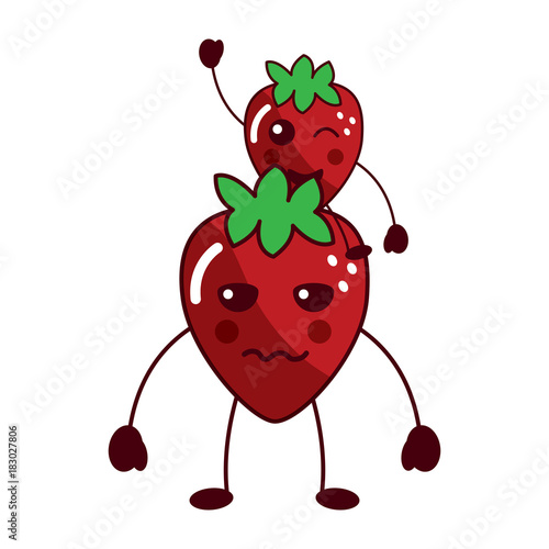 strawberries serious and happy fruit kawaii icon image vector illustration design 