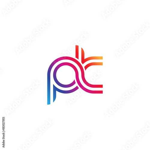 Initial lowercase letter pk, linked outline rounded logo, colorful vibrant gradient color