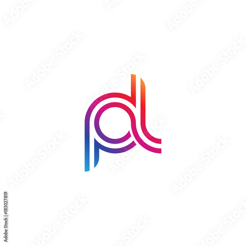 Initial lowercase letter pl, linked outline rounded logo, colorful vibrant gradient color
