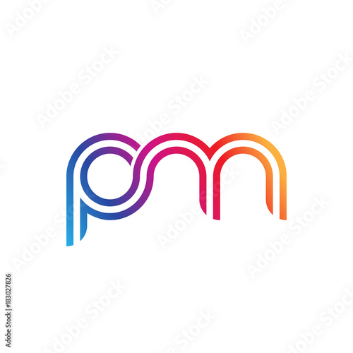 Initial lowercase letter pm, linked outline rounded logo, colorful vibrant gradient color