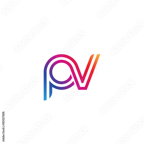 Initial lowercase letter pv, linked outline rounded logo, colorful vibrant gradient color