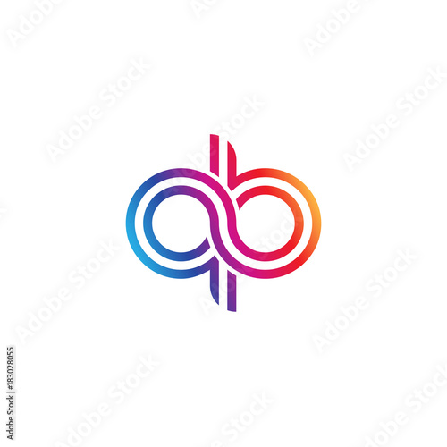 Initial lowercase letter qb, linked outline rounded logo, colorful vibrant gradient color