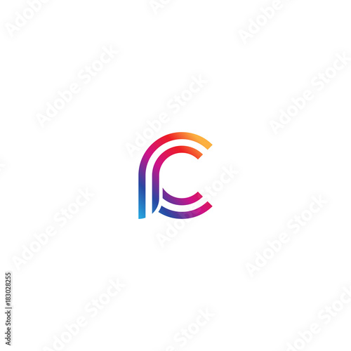 Initial lowercase letter rc, linked outline rounded logo, colorful vibrant gradient color