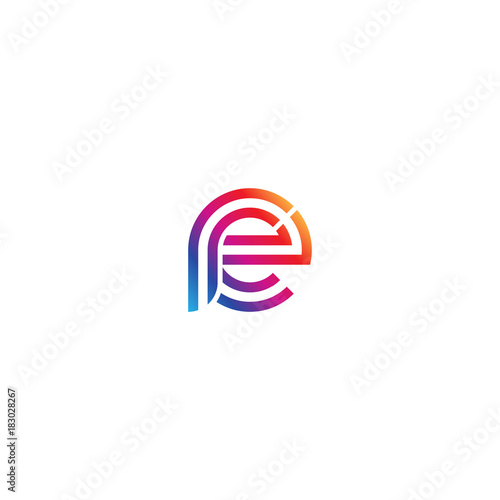 Initial lowercase letter re, linked outline rounded logo, colorful vibrant gradient color