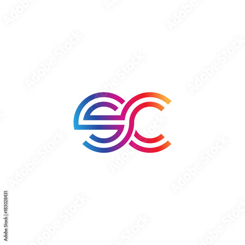 Initial lowercase letter sc, linked outline rounded logo, colorful vibrant gradient color